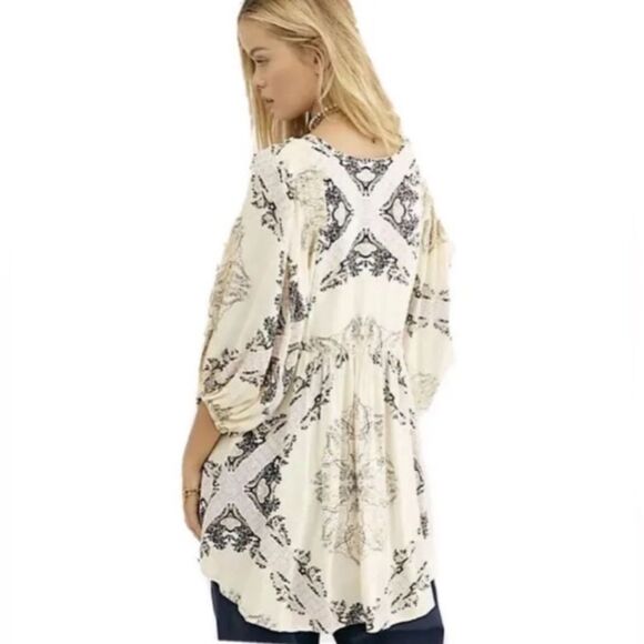 Free People oversized ivory boho empire waist flowy tunic top w/ pockets size XS - Picture 5 of 13